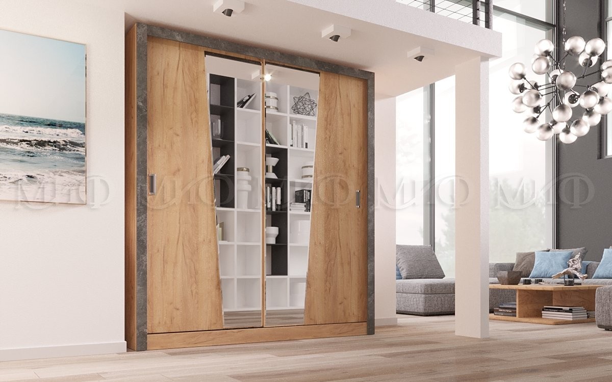 Шкаф-Купе Портофино (Ш-2000 × В-2200 × Г-616 мм) Дуб Крафт/Бетон