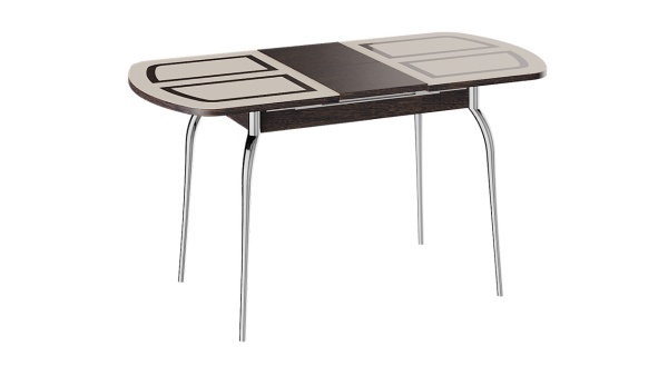 Стол Обеденный Раздвижной со Стеклом «Рио» (Венге/Стекло бежевое с рисунком)/Ш-700 x Д-1100/1450 мм x В-750 мм