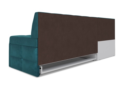 Кухонный угловой диван дельфин Атлантис вельвет сине-зеленый